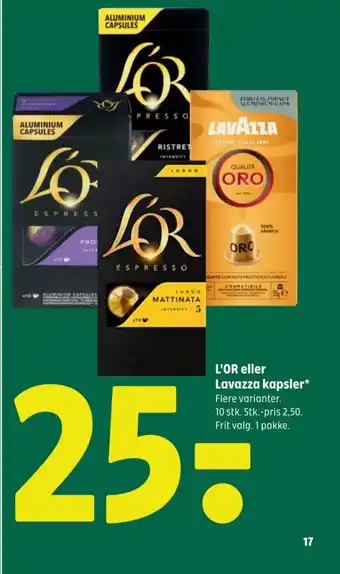 Coop 365 L'OR eller Lavazza kapsler tilbud