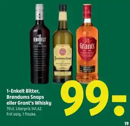 Coop 365 1-Enkelt Bitter, Brøndums Snaps eller Grant's Whisky tilbud