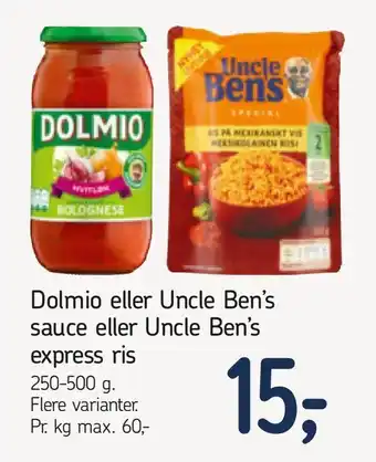 Føtex Dolmio eller Uncle Ben's sauce eller Uncle Ben's express ris tilbud