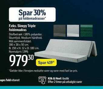 Føtex Sleepy Triple foldemadras tilbud