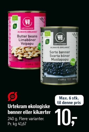 Føtex Urtekram økologiske bønner eller kikærter tilbud