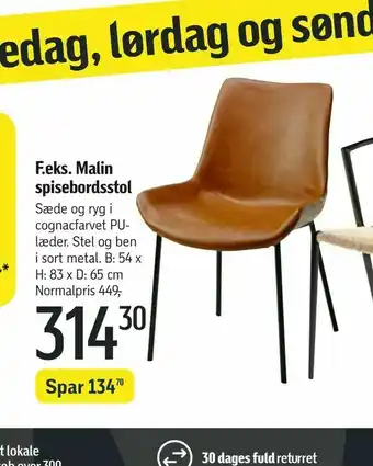 Føtex Malin spisebordsstol tilbud