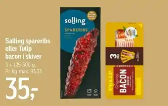 Føtex Salling spareribs eller Tulip bacon i skiver tilbud