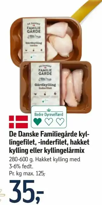 Føtex De Danske Familiegårde kyllingefilet, -inderfilet, hakket kylling eller kyllingelårmix tilbud