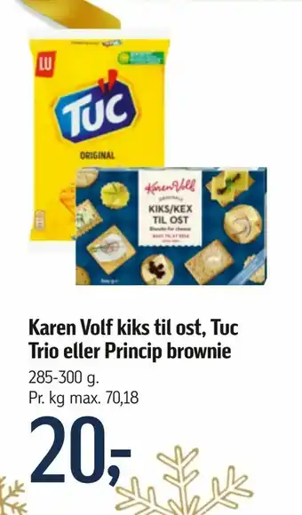 Føtex Karen Volf kiks til ost, Tuc Trio eller Princip brownie tilbud