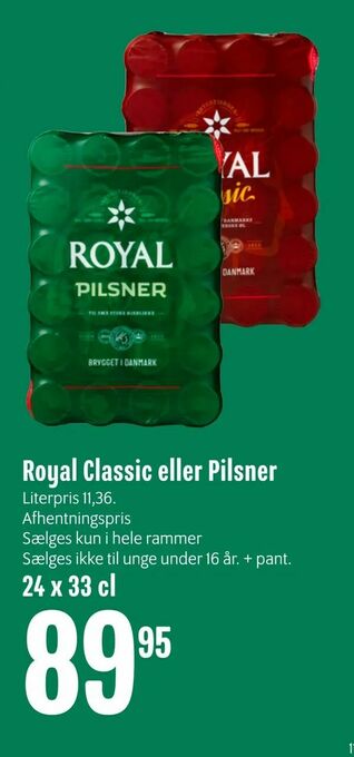 Min Købmand Royal Classic eller Pilsner tilbud
