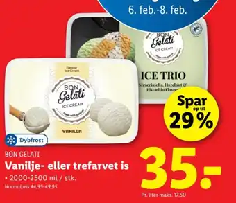 Lidl Bon gelati Vanilje- eller trefarvet is tilbud