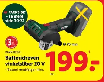 Lidl PARKSIDE® Batteridreven vinkelsliber 20 V tilbud