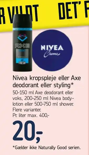 Føtex Nivea kropspleje eller Axe deodorant eller styling tilbud
