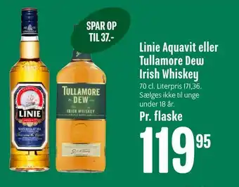 Min Købmand Linie Aquavit eller Tullamore Dew Irish Whiskey tilbud