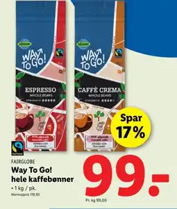 Lidl FAIRGLOBE Way To Go! hele kaffebønner tilbud