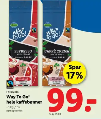 Lidl FAIRGLOBE Way To Go! hele kaffebønner tilbud