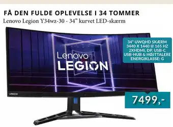 EDB Center Lenovo Legion Y34wz-30 - 34” kurvet LED-skærm tilbud