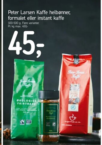 Føtex Peter Larsen Kaffe helbønner, formalet eller instant kaffe tilbud