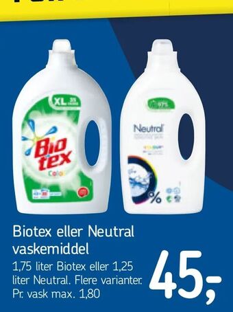 Føtex Biotex eller Neutral vaskemiddel tilbud