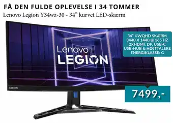 Tjdata Lenovo Legion Y34wz-30 - 34” kurvet LED-skærm tilbud