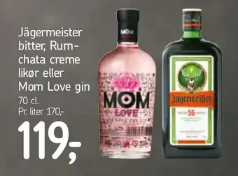 Føtex Jägermeister bitter, Rum chata creme likør eller Mom Love gin tilbud