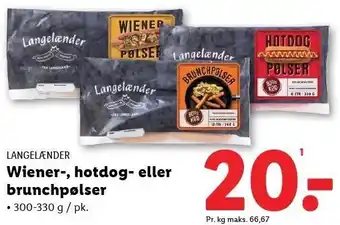 Lidl Langelænder Wiener-, hotdog- eller brunchpølser tilbud