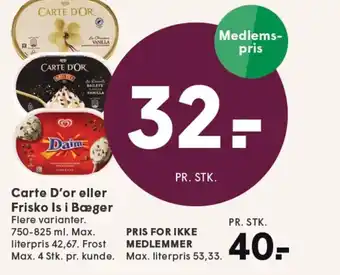 SPAR CARTE D'OR eller Frisko Is i Bæger tilbud