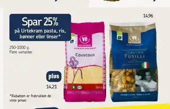 Føtex Urtekram pasta, ris, bønner eller linser tilbud
