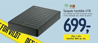 Føtex Seagate harddisk 4TB tilbud