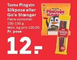 SPAR Toms Pingvin Slikpose eller Go'e Stænger tilbud