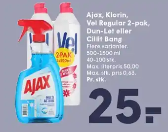 SPAR Ajax, Klorin, Vel Regular 2-pak, Dun-Let eller Cillit Bang tilbud