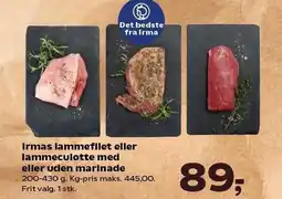 SuperBrugsen Irmas lammefilet eller lammeculotte med eller uden marinade tilbud