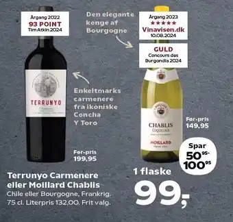 SuperBrugsen Terrunyo Carmenere eller Moillard Chablis tilbud