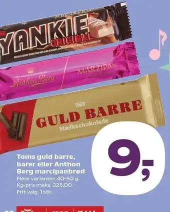 SuperBrugsen Toms guld barre, barer eller Anthon Berg marcipanbrød tilbud