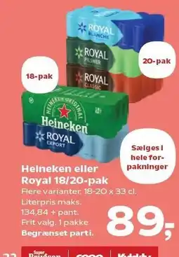 SuperBrugsen Heineken eller Royal 18/20-pak tilbud