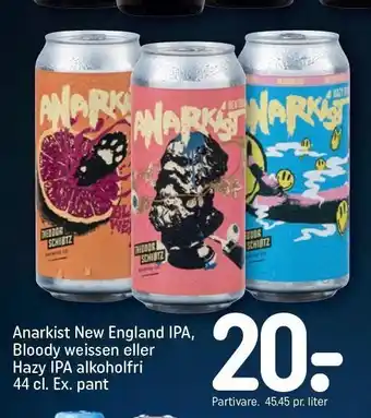 REMA 1000 Anarkist New England IPA, Bloody weissen eller Hazy IPA alkoholfri tilbud