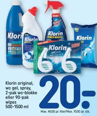 REMA 1000 Klorin original, wc gel, spray, 2-pak wc-blokke eller 90-pak wipes tilbud