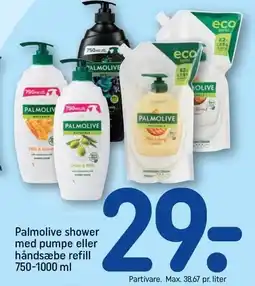 REMA 1000 Palmolive shower med pumpe eller håndsæbe refill tilbud