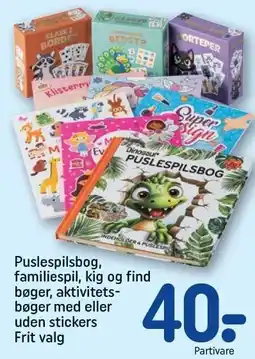 REMA 1000 Puslespilsbog, familiespil, kig og find bøger, aktivitetsbøger med eller uden stickers tilbud