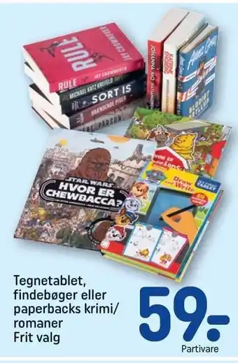 REMA 1000 Tegnetablet, findebøger eller paperbacks krimi/romaner tilbud