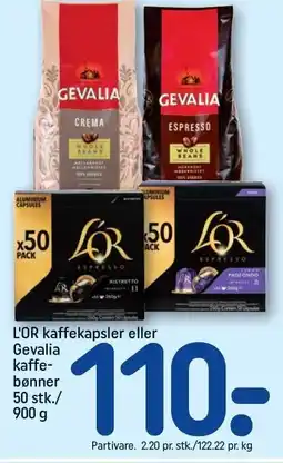 REMA 1000 L'OR kaffekapsler eller Gevalia kaffebønner tilbud