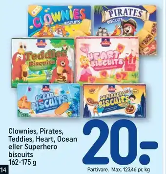 REMA 1000 Clownies, Pirates, Teddies, Heart, Ocean eller Superhero biscuit tilbud