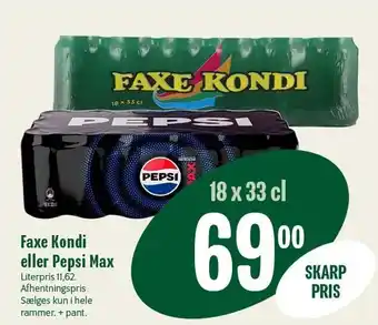 Min Købmand Faxe Kondi eller Pepsi Max tilbud