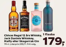 Kvickly Chivas Regal 12 års Whisky, Jack Daniels Whiskey, Malfy eller Skagerrak Gin tilbud