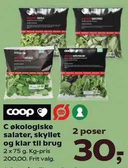 Kvickly COOP C økologiske salater, skyllet og klar til brug tilbud