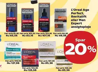 Kvickly L'Oreal Age Perfect, Revitalift eller Men Expert ansigtspleje tilbud