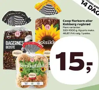 Kvickly Coop flerkorn eller Kohberg rugbrød tilbud