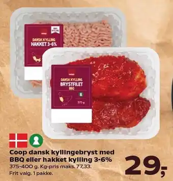 Kvickly Coop dansk kyllingebryst med BBQ eller hakket kylling 3-6% tilbud