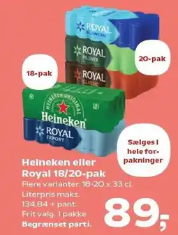 Kvickly Heineken eller Royal 18/20-pak tilbud