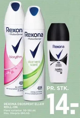 MENY REXONA deospray eller roll-on 50-150 ml tilbud