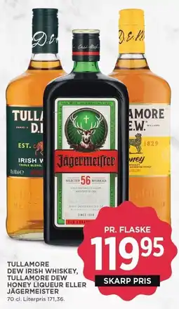 MENY TULLAMORE DEW WHISKEY ELLER JAGERMEISTER 70 cl tilbud