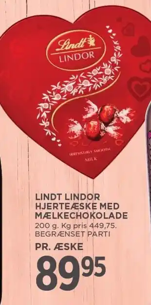 MENY LINDT LINDOR HJERTEÆSKE MED MÆLKECHOKOLADE 200 g tilbud