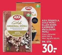 MENY AXA GRANOLA, GOLD MÜSLI ELLER KORNLAMMERET ØKOLOGISK MÜSLI tilbud