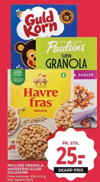 MENY PAULÚNS GRANOLA, HAVREFRAS ELLER GULDKORN tilbud